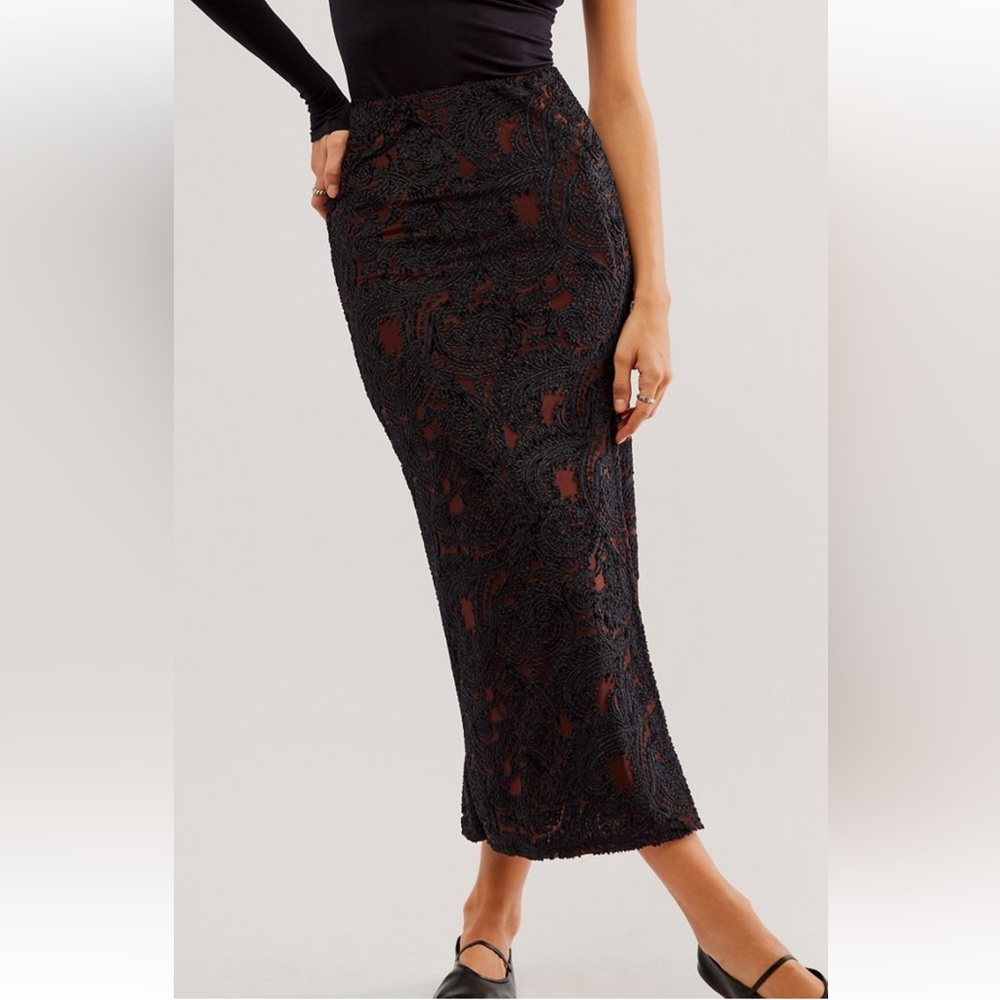 Free People Rosalie Velvet Midi Skirt